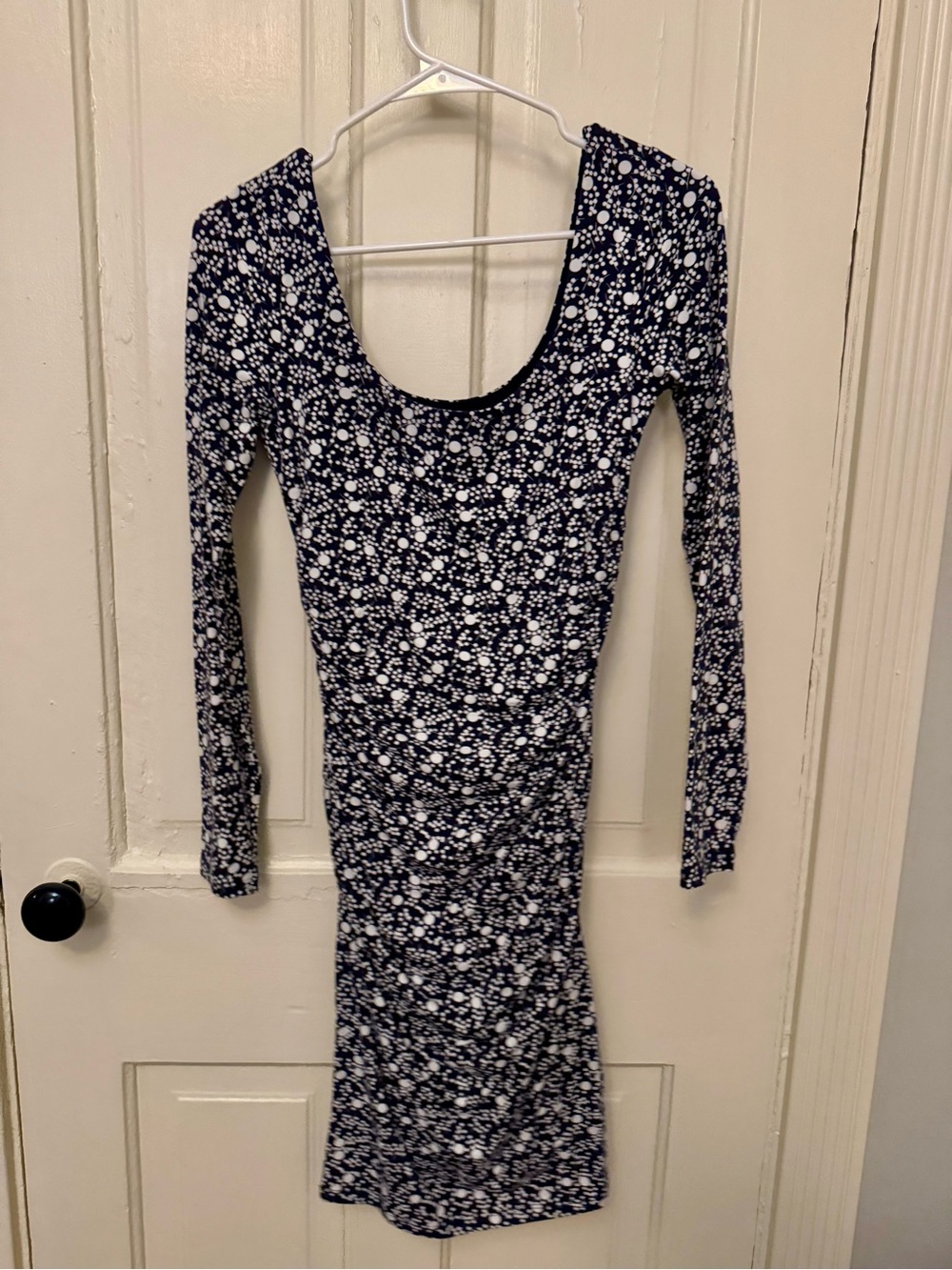Boden Scoop Neck Long Sleeve Floral Bodycon Dress - Navy/White 4R US